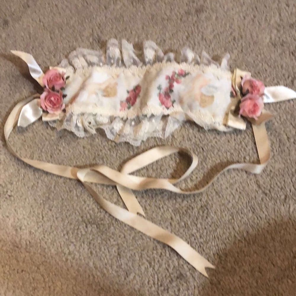 Floral Lace Ribbon Headband - Pink Rose Accent